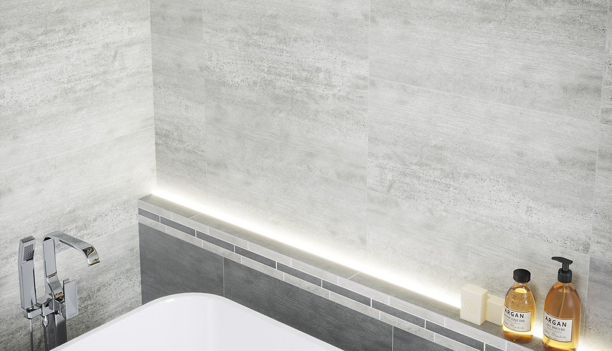 #Koupelna #beton #Moderní styl #šedá #Velký formát #Matná dlažba #700 - 1000 Kč/m2